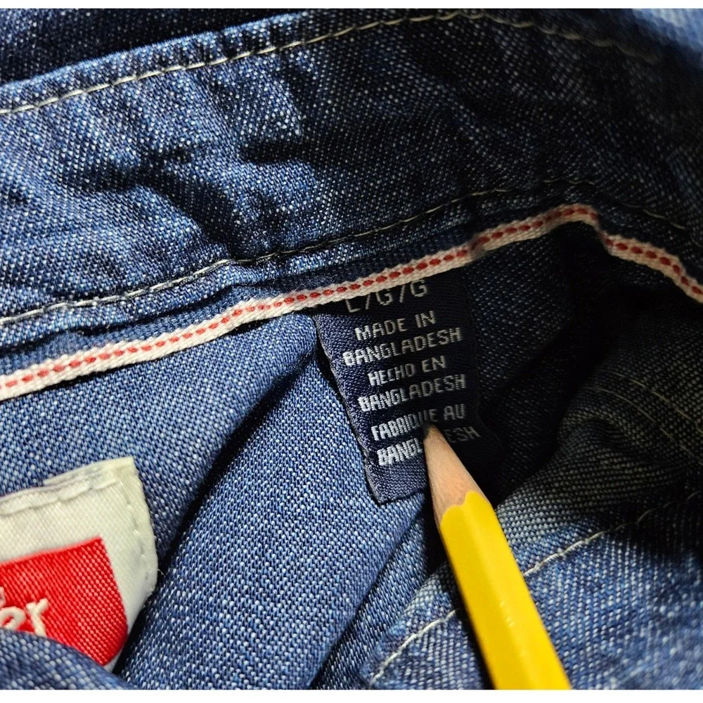 Wrangler Large Blue Five Star Premium Denim Western Pearl Snap Shirt